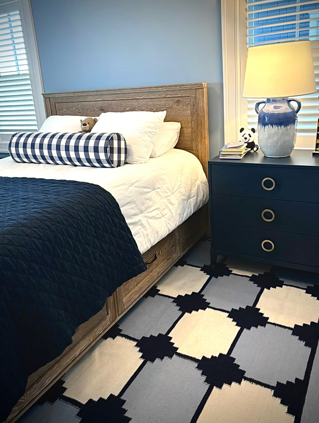 Navy & White Flatweave Dhurrie Rug