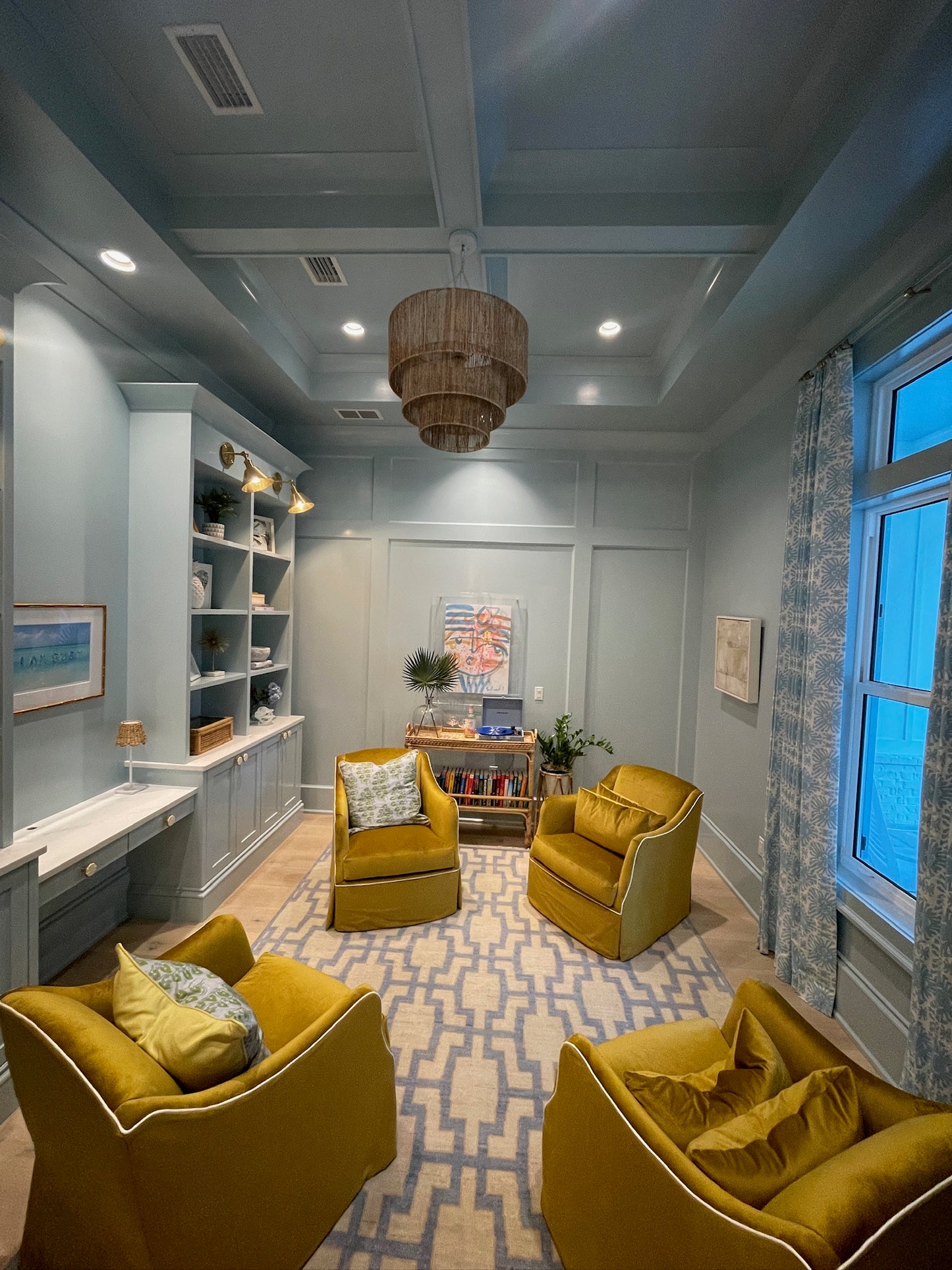 Della modern Oushak rug styled in a living room