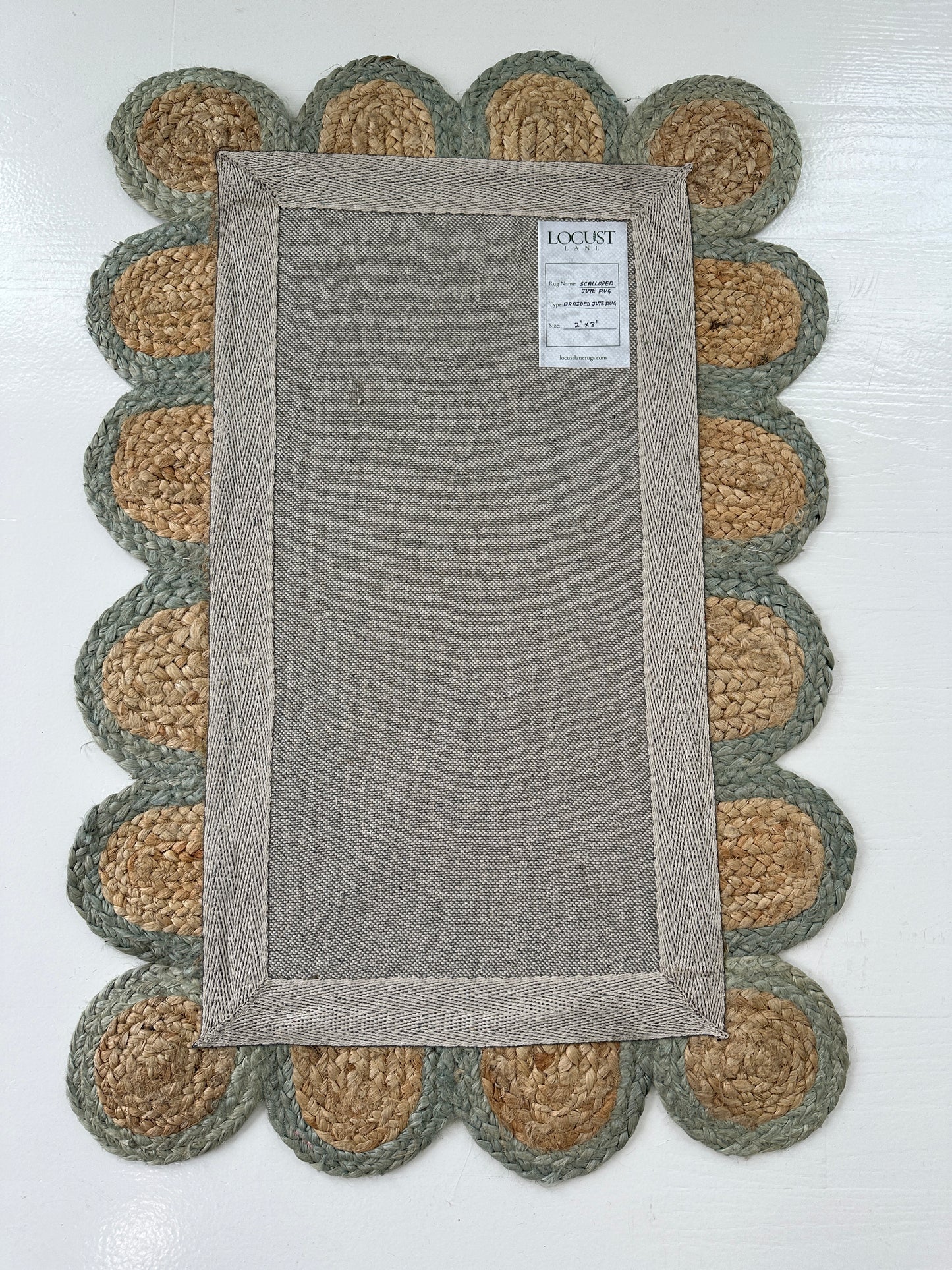 Sea Blue Scalloped Jute Mini Rug (ready to ship)