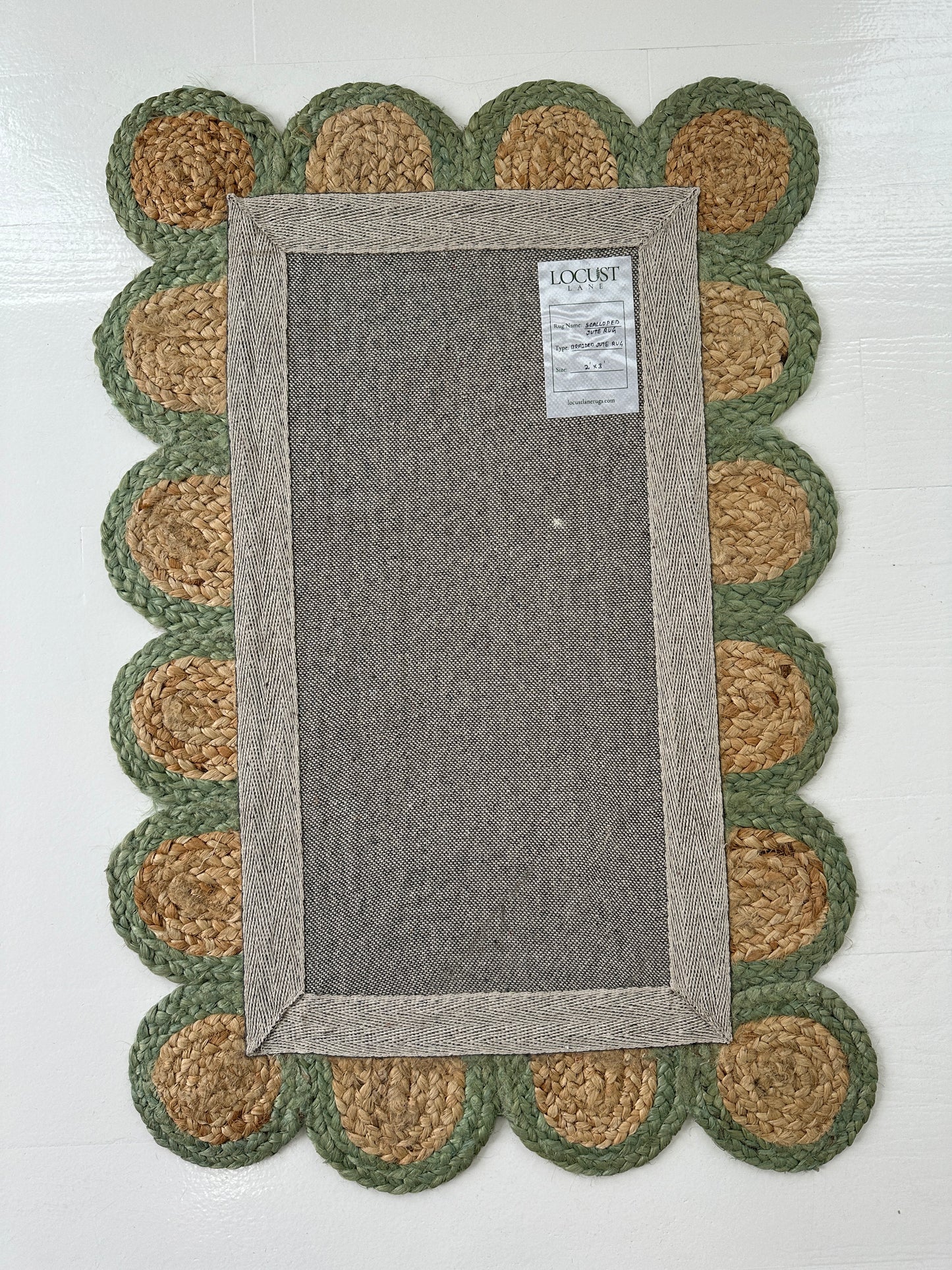 Teal Green Scalloped Jute Mini Rug (ready to ship)