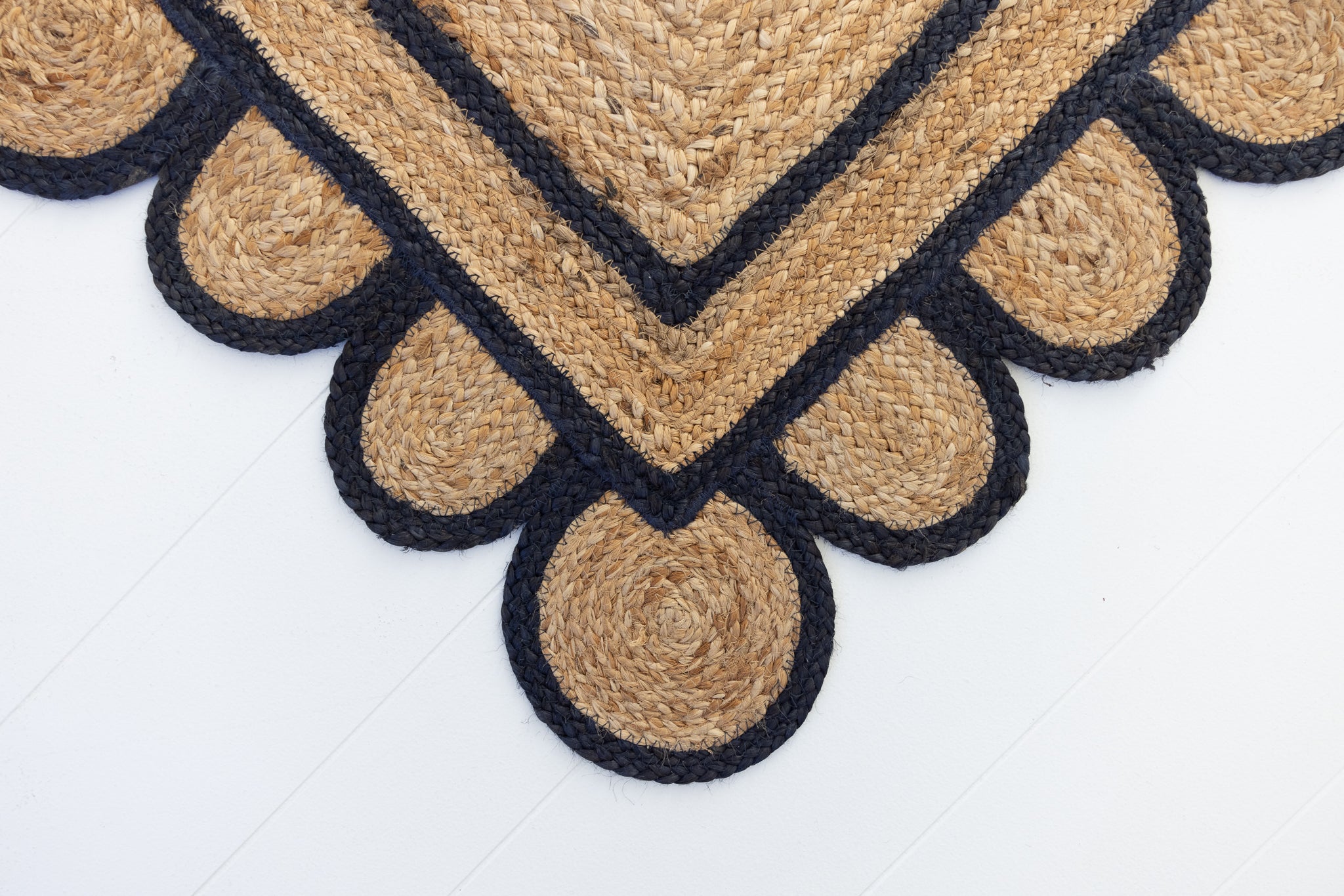 Navy Scalloped Jute Rug (in stock) Locust Lane Rugs