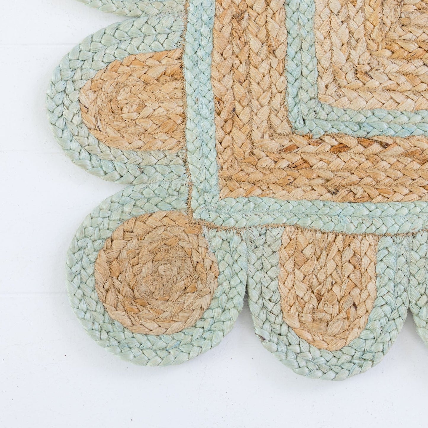 Sea Blue Scalloped Jute Mini Rug (ready to ship)