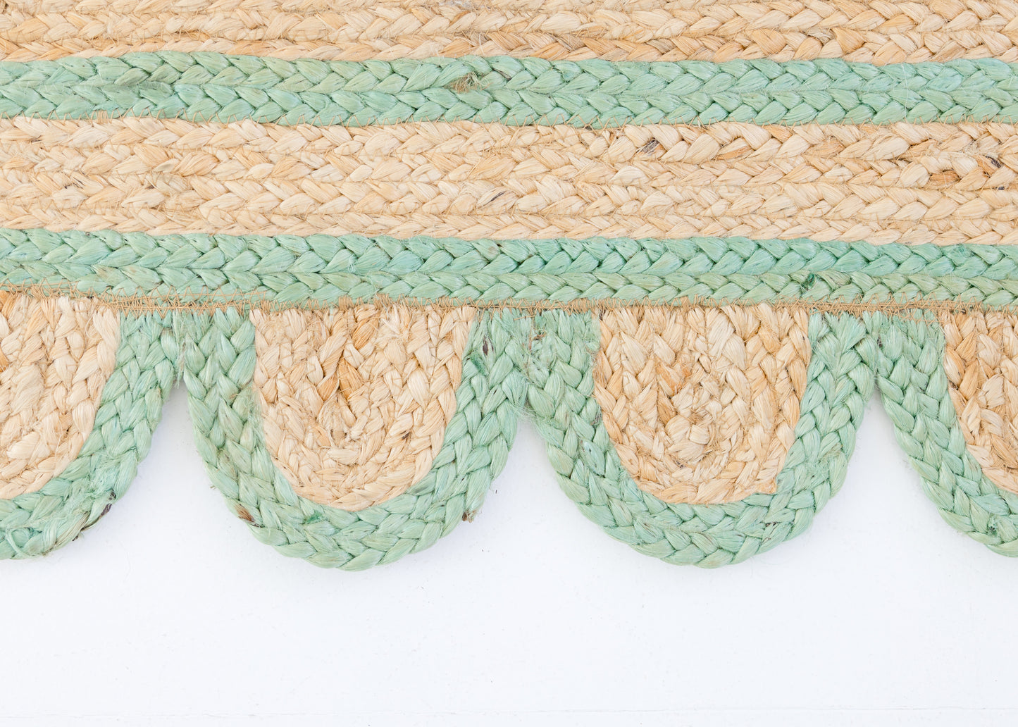 Teal Green Scalloped Jute Mini Rug (ready to ship)