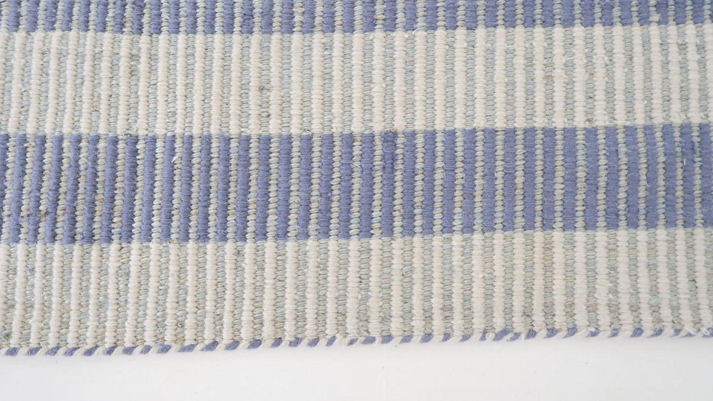 Handwoven blue and ivory striped rug made from natural jute and wool – Broken Stripe Blue Jute and Wool Rug by Locust Lane Rugs
