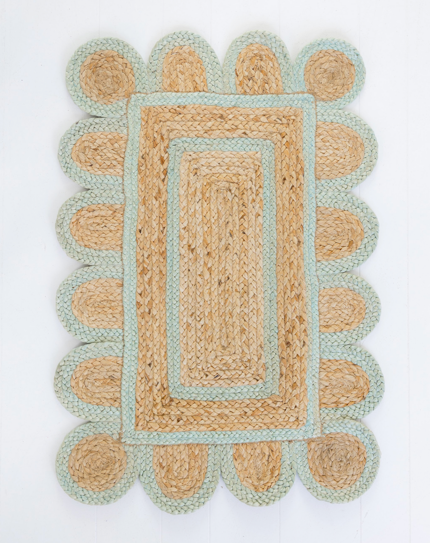 Sea Blue Scalloped Jute Rug