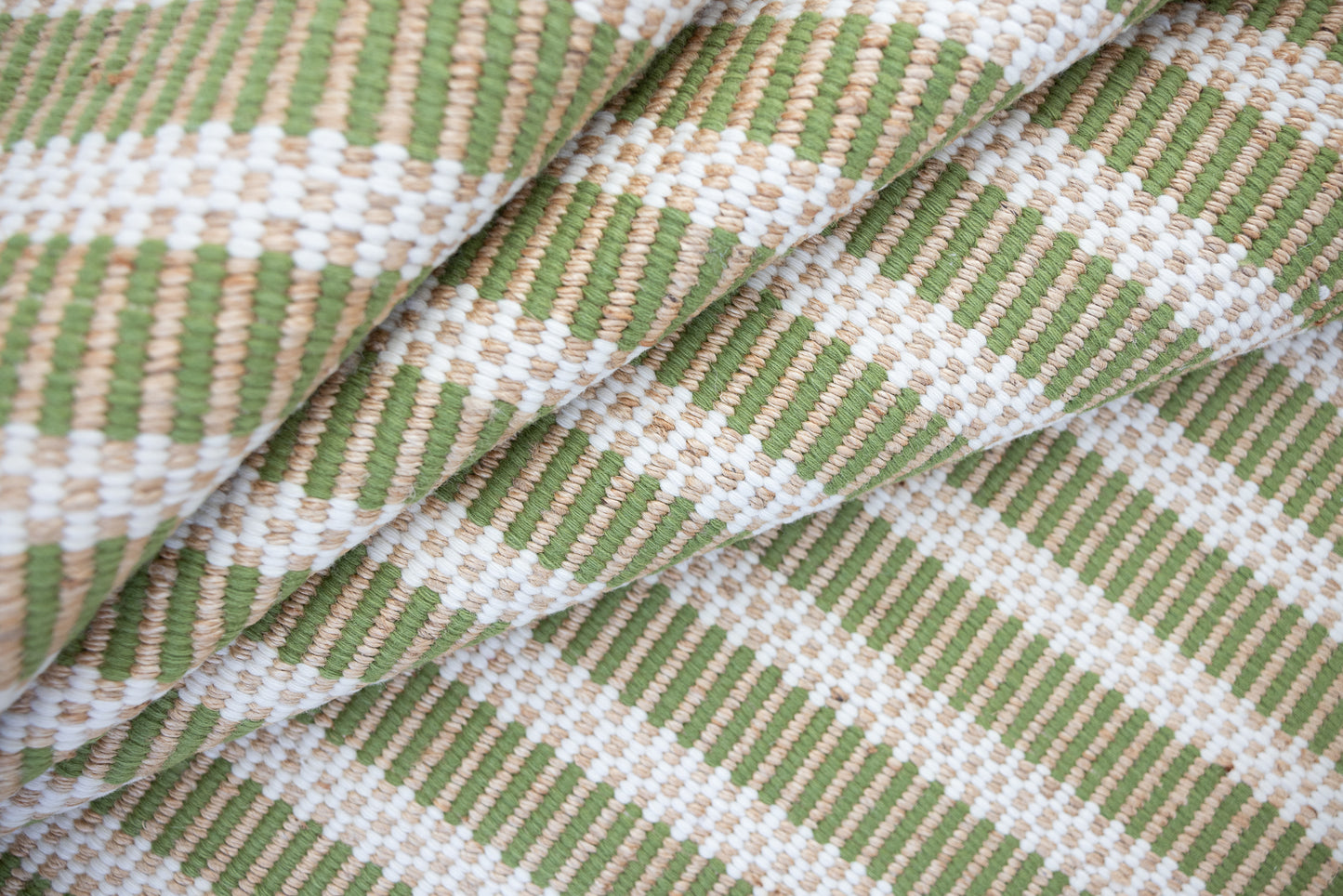Handwoven jute and wool rug with green, ivory, and natural stripes – Pea Green Jute & Wool Rug by Locust Lane Rugs