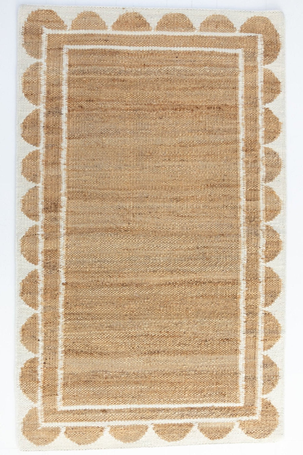 Cotton White Scalloped Edge Jute & Wool Combo Rug (ready to ship)