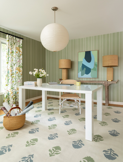Locust Lane x Chasing Paper |Cottage Floral Blue & Green Flatweave Rug