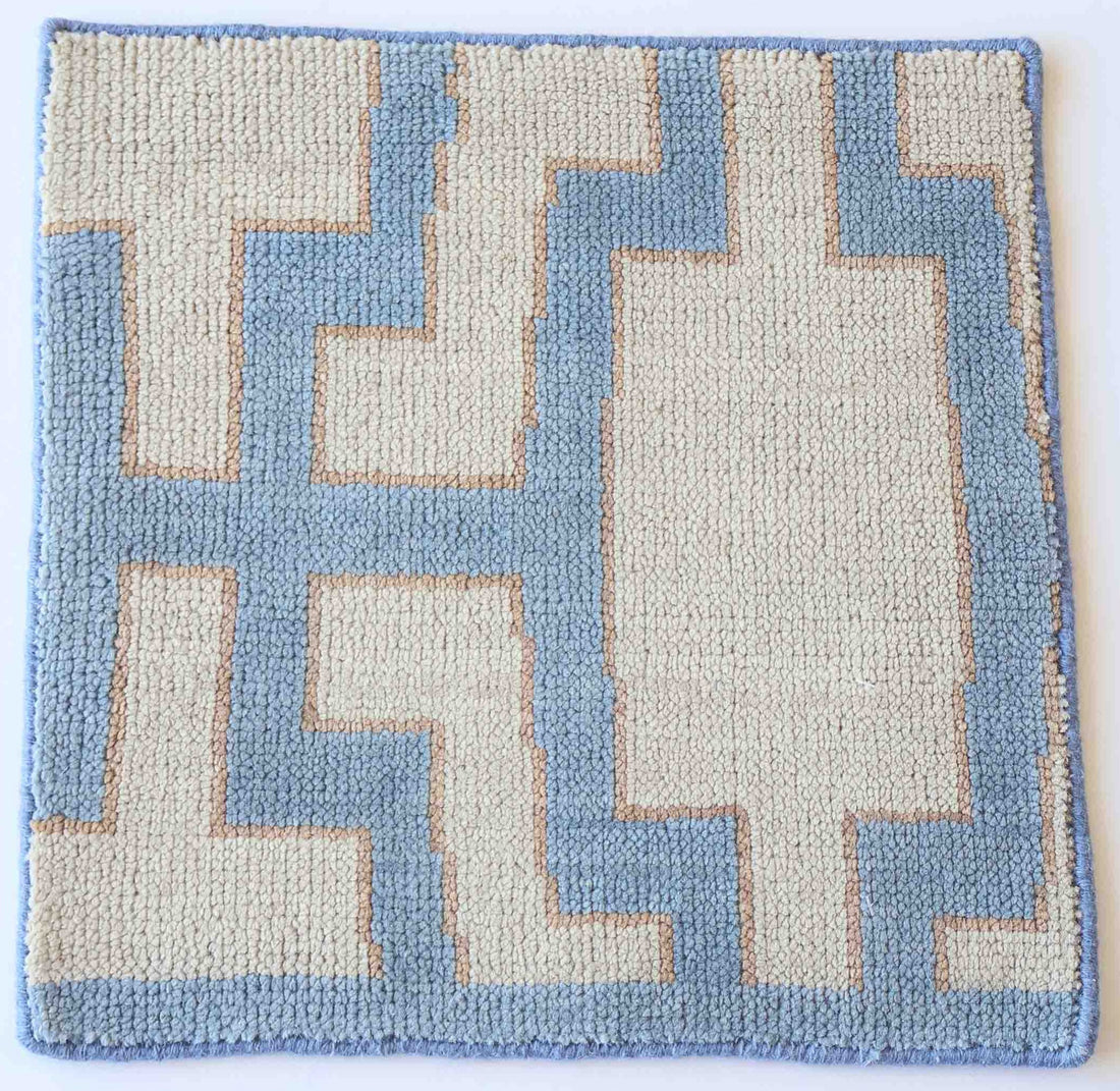 Della Rug Sample | Blue & Sand Hand-Knotted Geometric Wool | Locust ...
