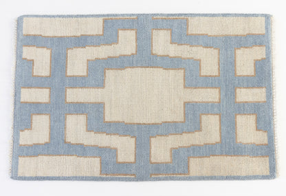 Hand-knotted geometric wool rug in sky blue, ivory, and taupe – Della Mini Rug by Locust Lane Rugs