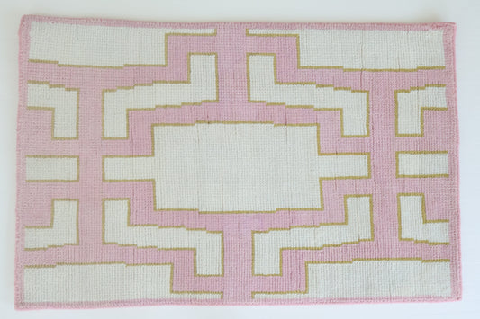 Hand-knotted geometric wool rug in blush, ivory, and olive with a modern linear pattern – Ella Rug by Locust Lane Rugs