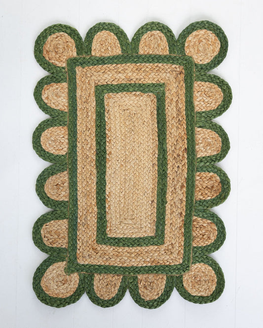 Forrest Green Scalloped Jute Rug  (in stock)