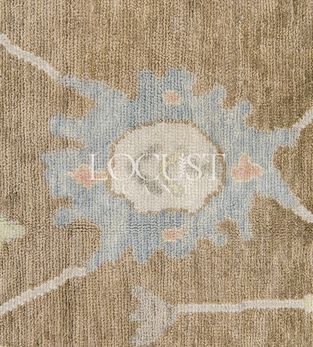 Pecan brown, cream and muted tones hand knotted rug