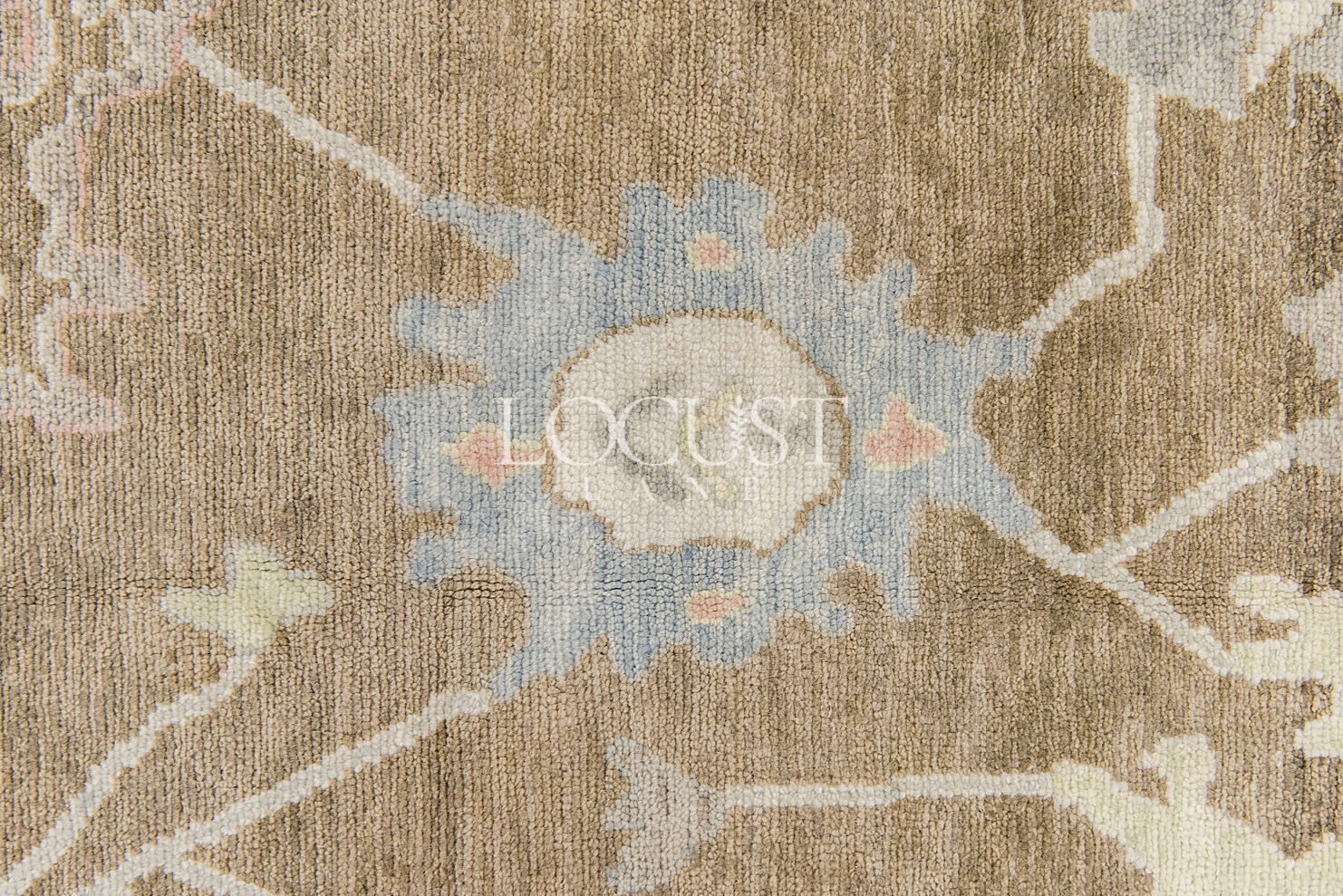 Pecan brown, cream and muted tones hand knotted rug