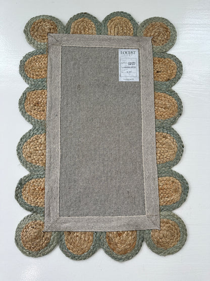 Sea Blue Scalloped Jute Mini Rug (ready to ship)