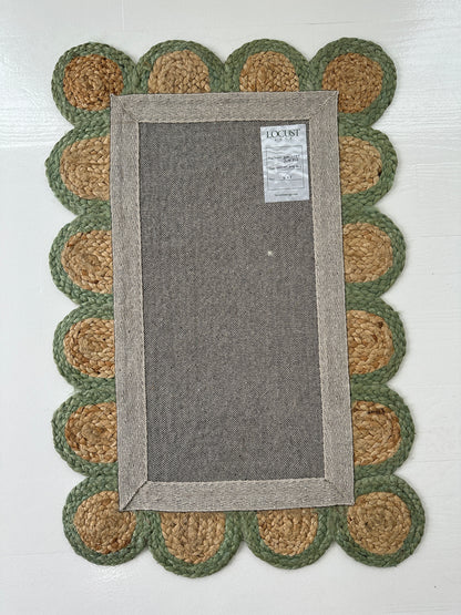 Teal Green Scalloped Jute Mini Rug (ready to ship)
