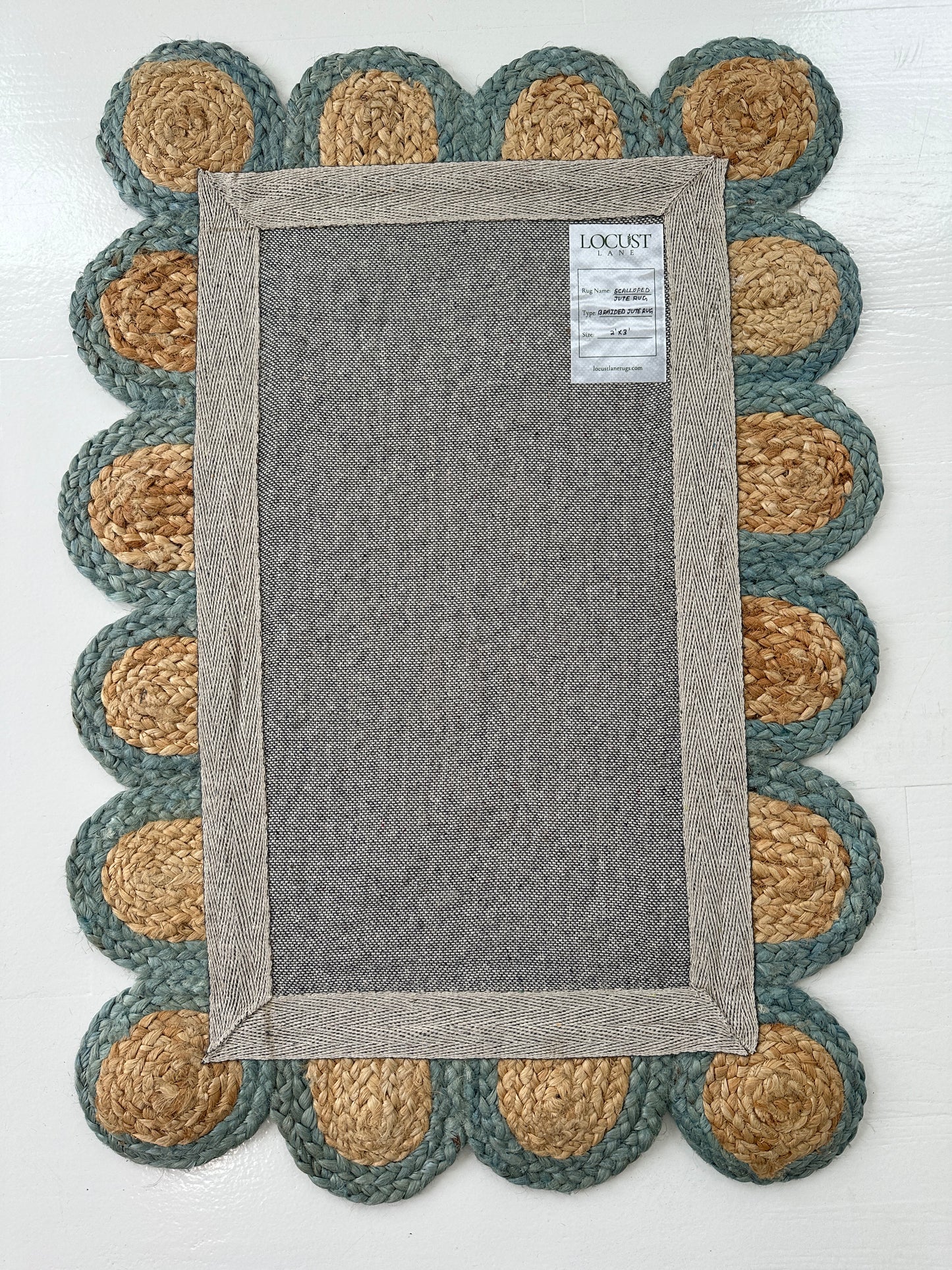 Frost Blue Scalloped Jute Mini Rug (ready to ship)
