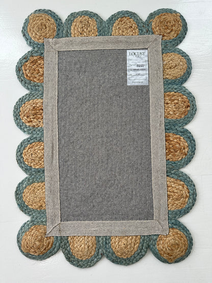 Frost Blue Scalloped Jute Mini Rug (ready to ship)