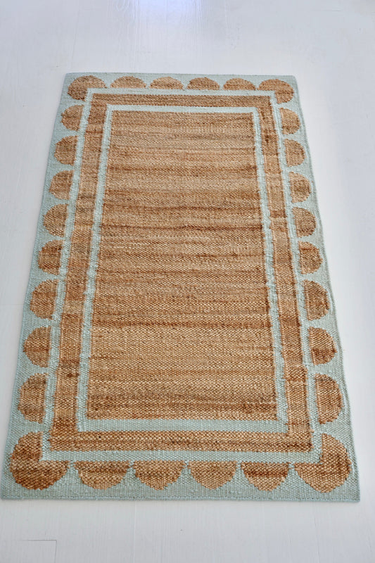 Seacliff Blue Scalloped Edge Jute & Wool Combo Rug (ready to ship)