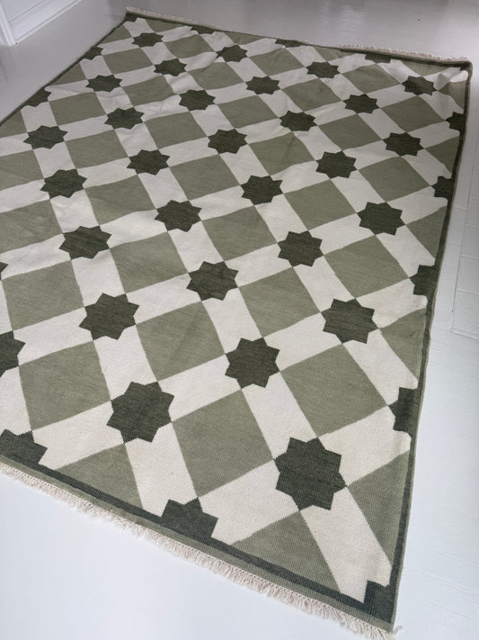 Green Lattice Modern Oushak Rug