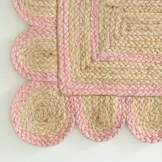 Light Pink Scalloped Jute Rug