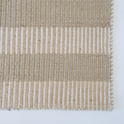 Neutral taupe and ivory striped handwoven rug made from a durable jute and wool blend — Broken Stripe Neutral Rug by Locust Lane Rugs