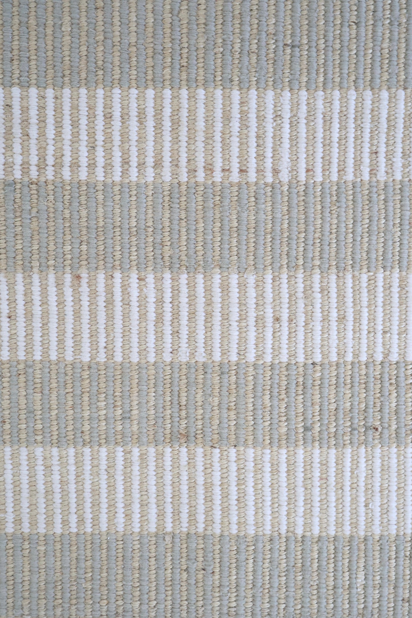 Neutral taupe and ivory striped handwoven rug made from a durable jute and wool blend — Broken Stripe Neutral Rug by Locust Lane Rugs