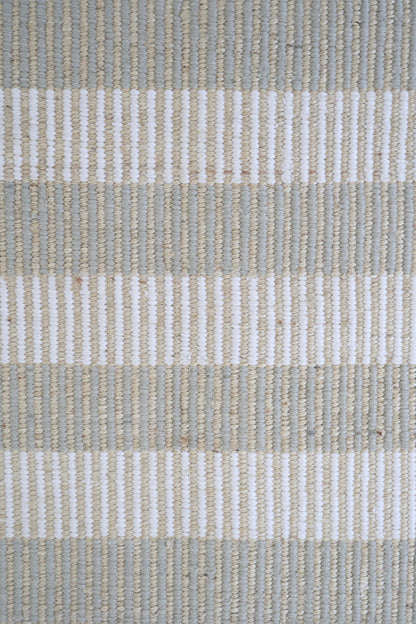 Neutral taupe and ivory striped handwoven rug made from a durable jute and wool blend — Broken Stripe Neutral Rug by Locust Lane Rugs