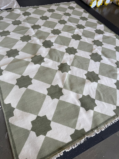 Green Lattice Modern Oushak Rug