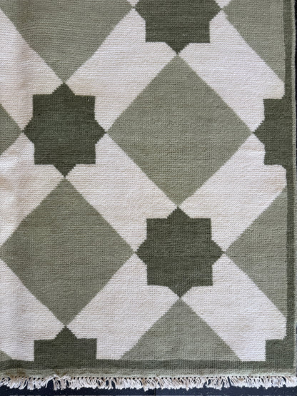 Green Lattice Modern Oushak Rug