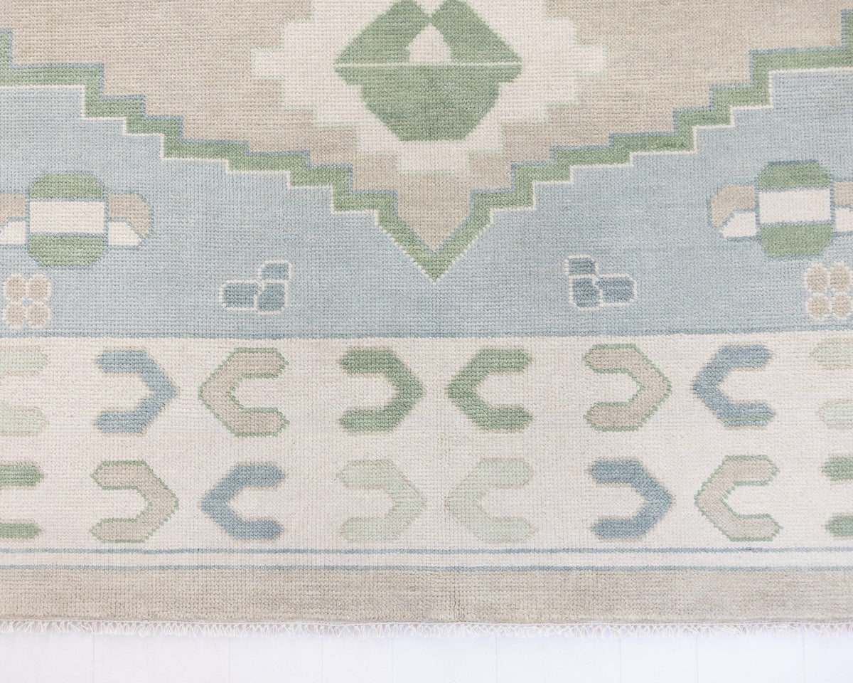 Ivy Rug – Hand-Knotted Geometric Oushak in Green and Blue | Locust Lane ...