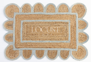 Sea Blue Scalloped Jute Mini Rug (in stock)