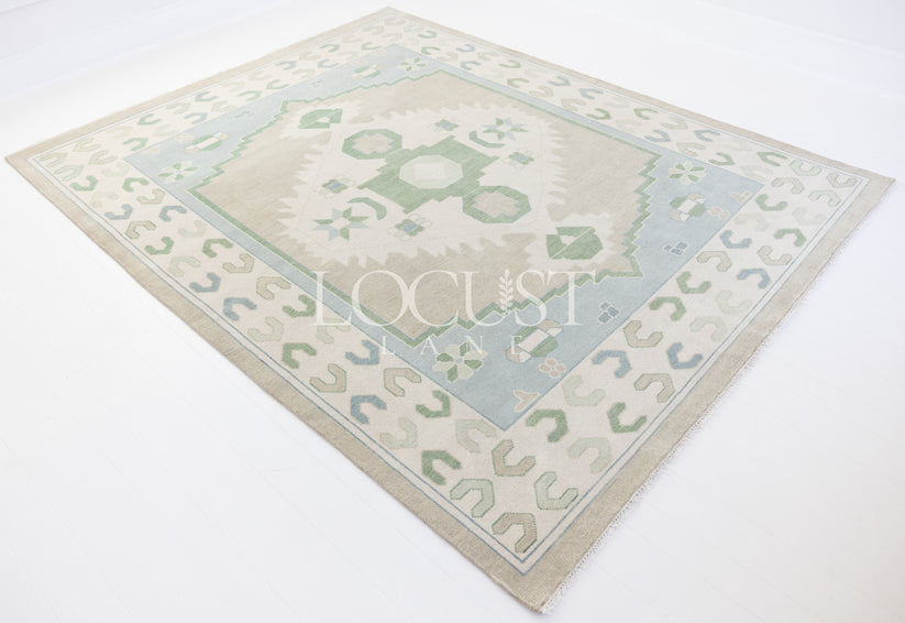 Ivy Rug – Hand-Knotted Geometric Oushak in Green and Blue | Locust Lane ...