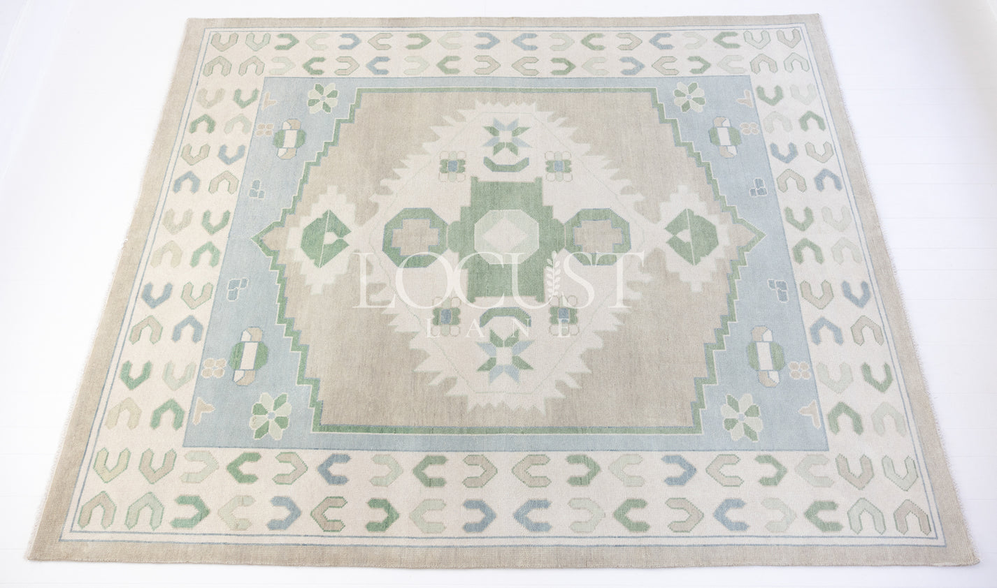 Ivy Rug – Hand-Knotted Geometric Oushak in Green and Blue | Locust Lane ...