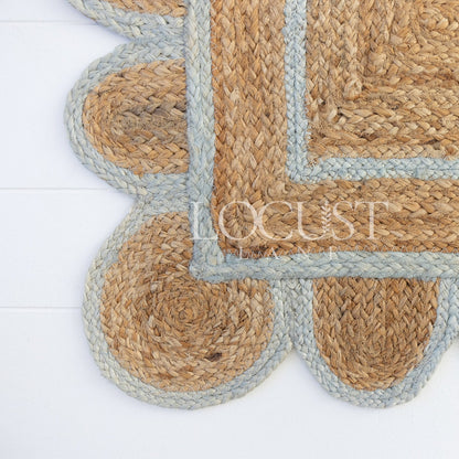 Sea Blue Scalloped Jute Rug (ready to ship)