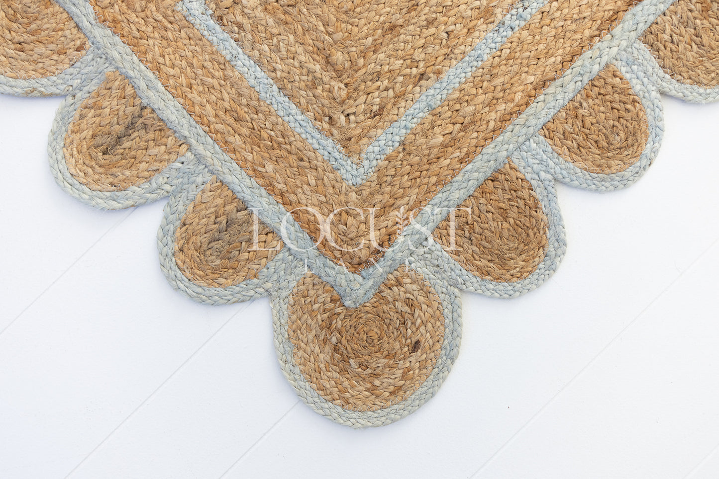 Sea Blue Scalloped Jute Rug (ready to ship)