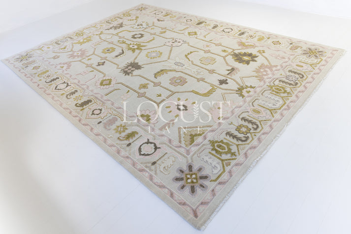 Olive Rug – Hand-Knotted Oushak in Soft Olive, Blush, and Ivory ...