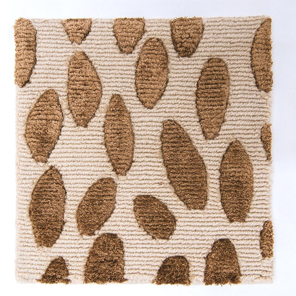 Handknotted wool and silk rug sample in tobacco brown and ivory with raised sculpted pattern – Jane Rug Sample by Locust Lane Rugs