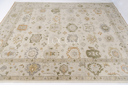neutral with warm tones hand knotted rug 