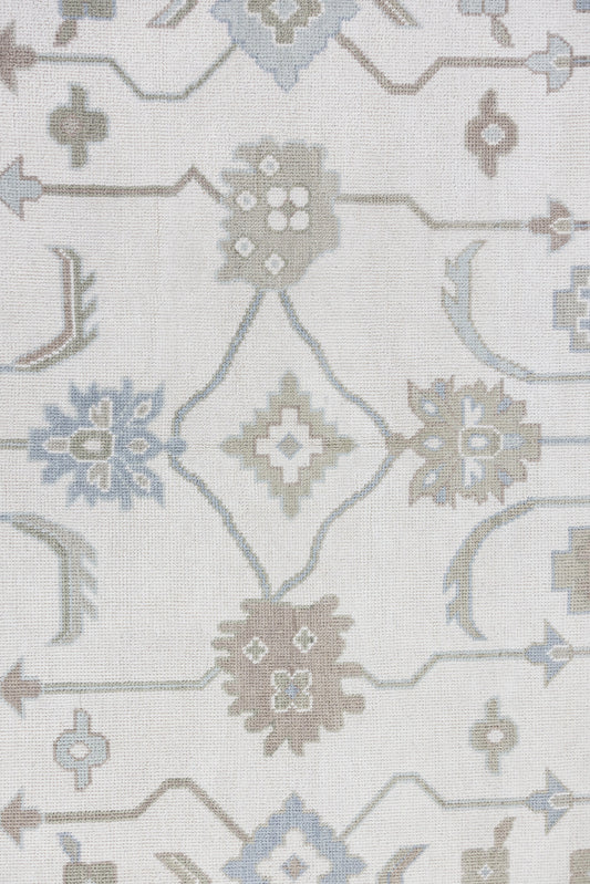 Pearl hand-knotted modern Oushak wool rug