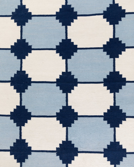 Navy & White Flatweave Dhurrie Rug