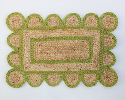 Grass Green Scalloped Jute Mini Rug (ready to ship)