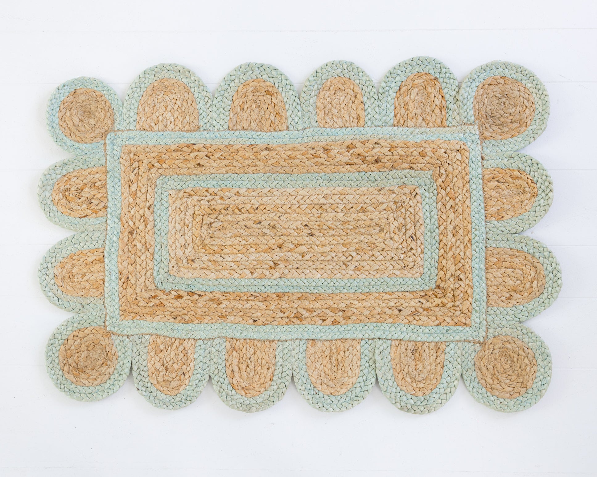 Sea Blue Scalloped Jute Rug – Locust Lane Rugs