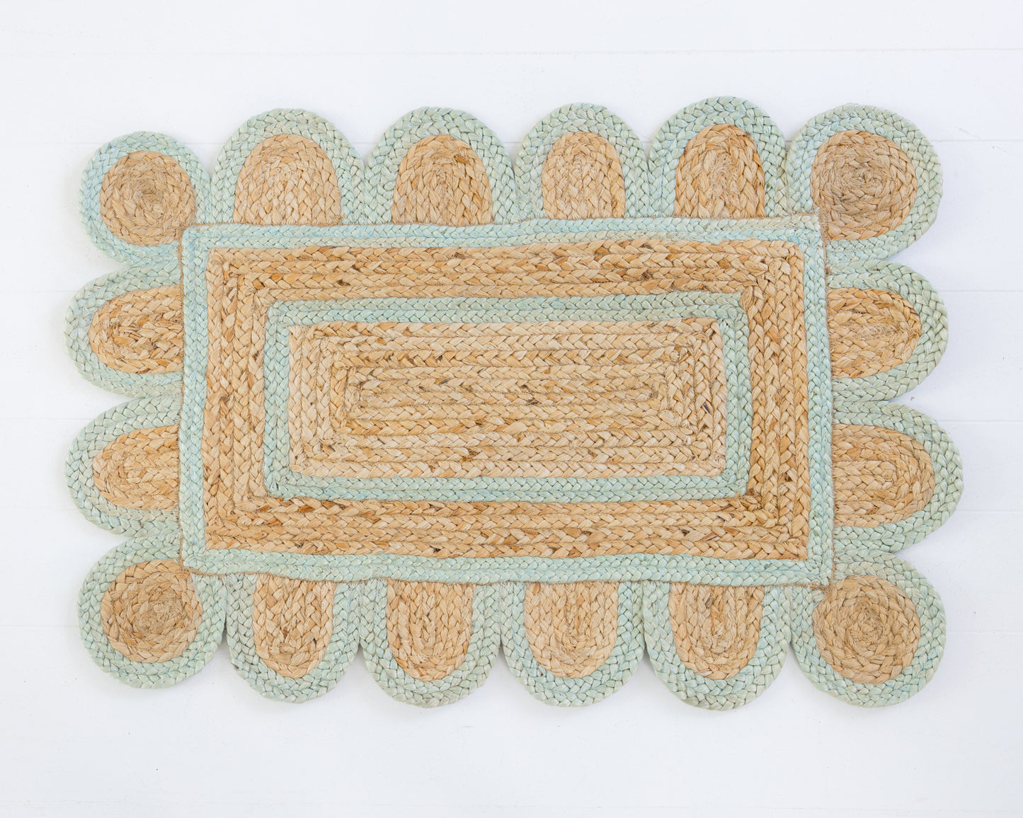 Sea Blue Scalloped Jute Rug
