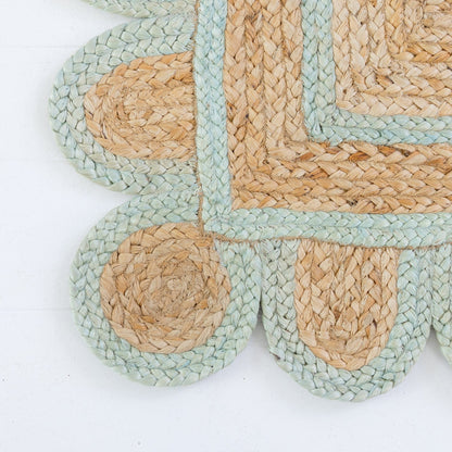 Sea Blue Scalloped Jute Mini Rug (ready to ship)