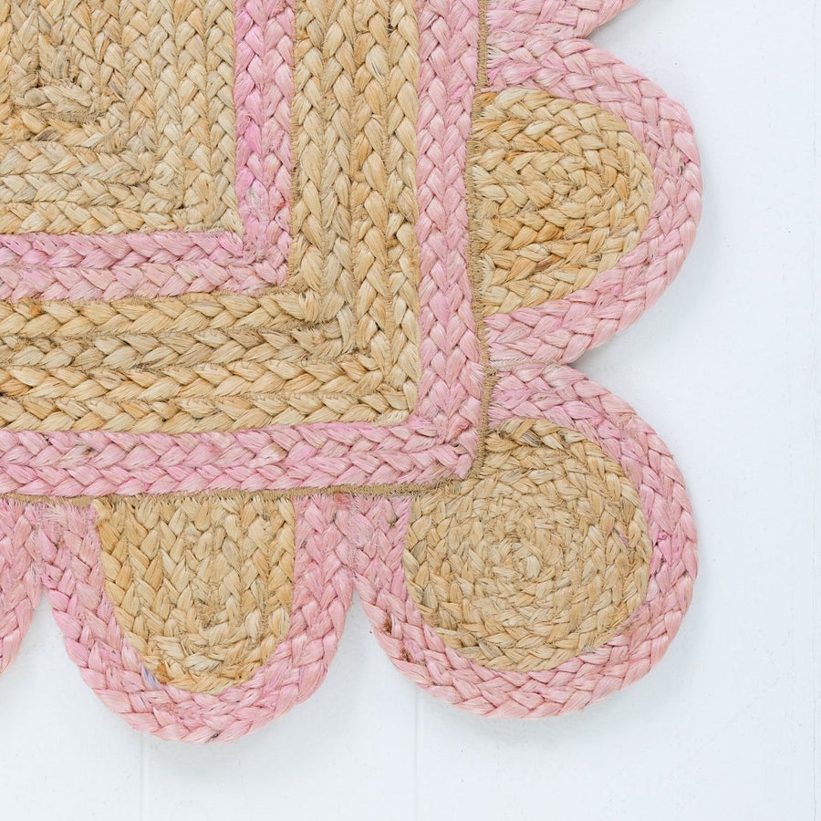 Bright Pink Scalloped Jute Rug