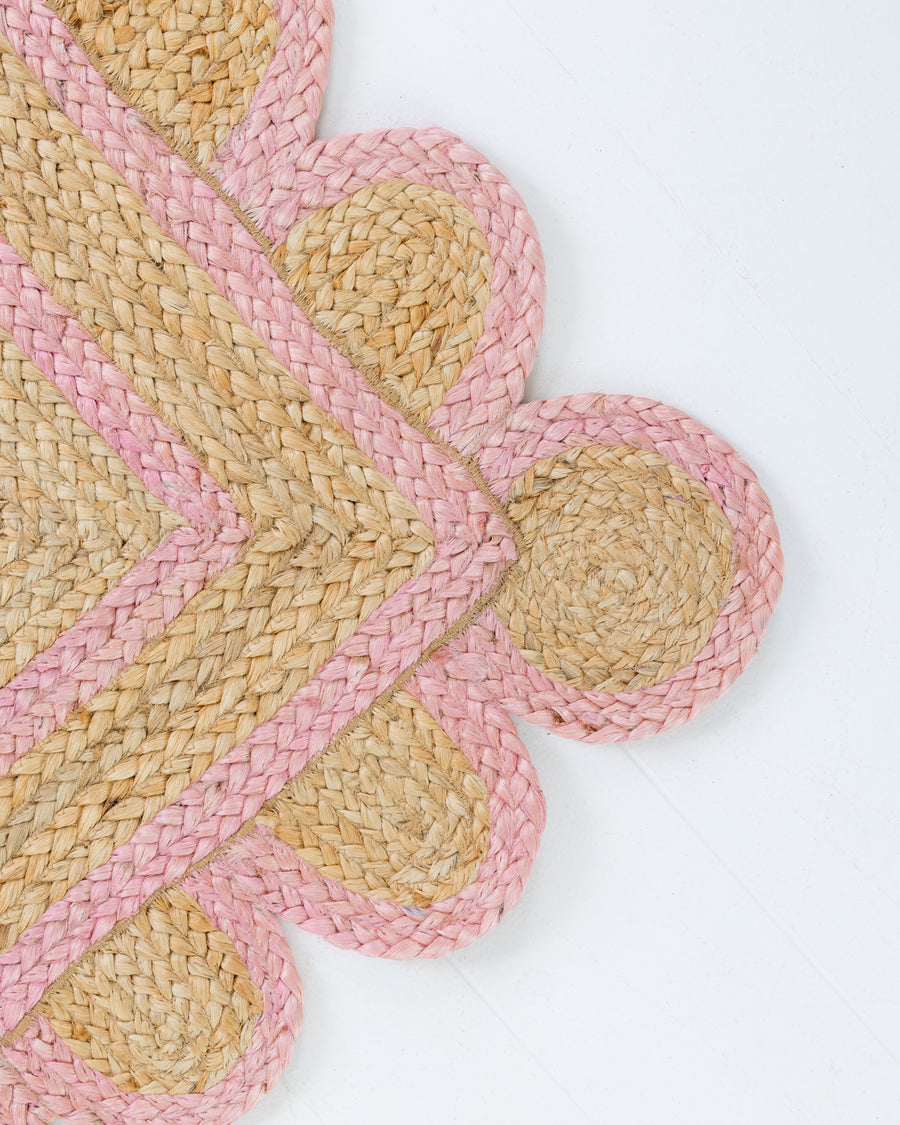 Bright Pink Scalloped Jute Rug
