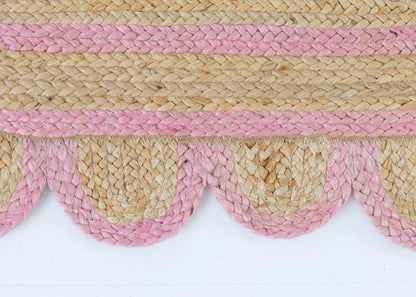 Bright Pink Scalloped Jute Mini Rug
