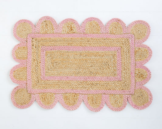 Bright Pink Scalloped Jute Mini Rug (ready to ship)