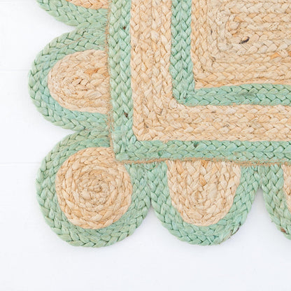 Teal Green Scalloped Jute Mini Rug (ready to ship)